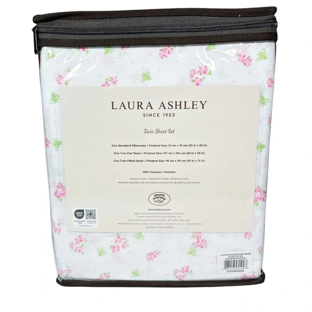 NEW Laura Ashley BUSY BEE PINK/GREEN 3pc Twin Sheet Set
